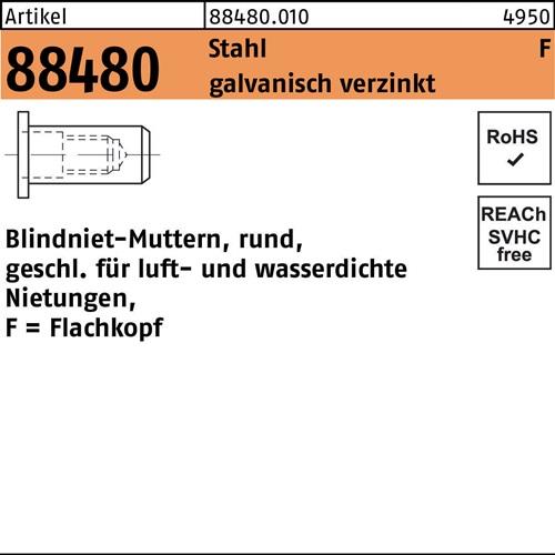 Blindnietmutter R 88480 FLAKO M5 /0,5 -3,0 Stahl galv.verz. 500 Stück