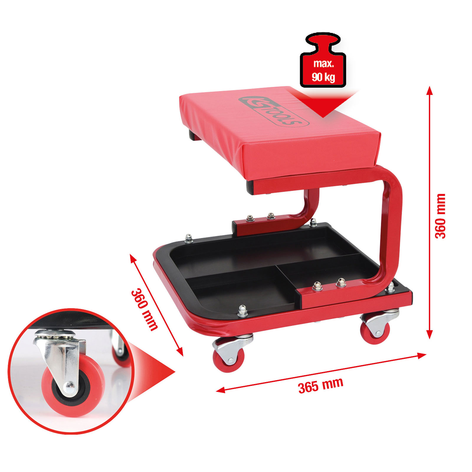 KS TOOLS Fahrbarer Hocker L 365 x B 360 x H 360 mm - 500.8020