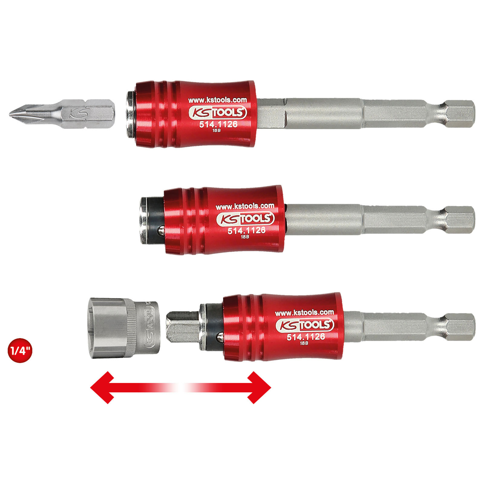 KS TOOLS 1/4" 2in1 Schnellwechsel-Bithalter - 514.1126