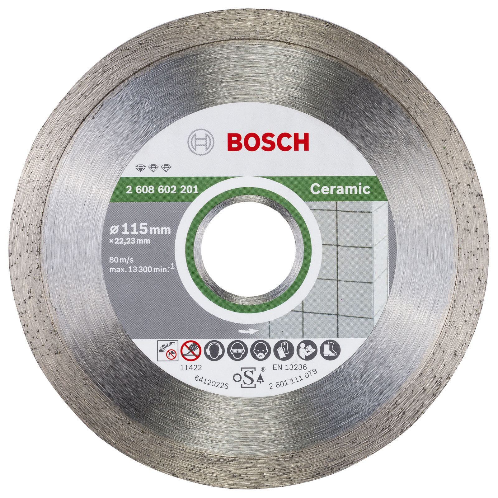 Bosch 10x Diamanttrennscheibe Standard for Ceramic, 115 x 22,23 x 1,6 x 7 mm - 2608603231