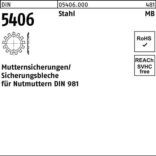 Sicherungsblech DIN 5406 MB 20/M100x2 Stahl f.DIN 981 10 Stück