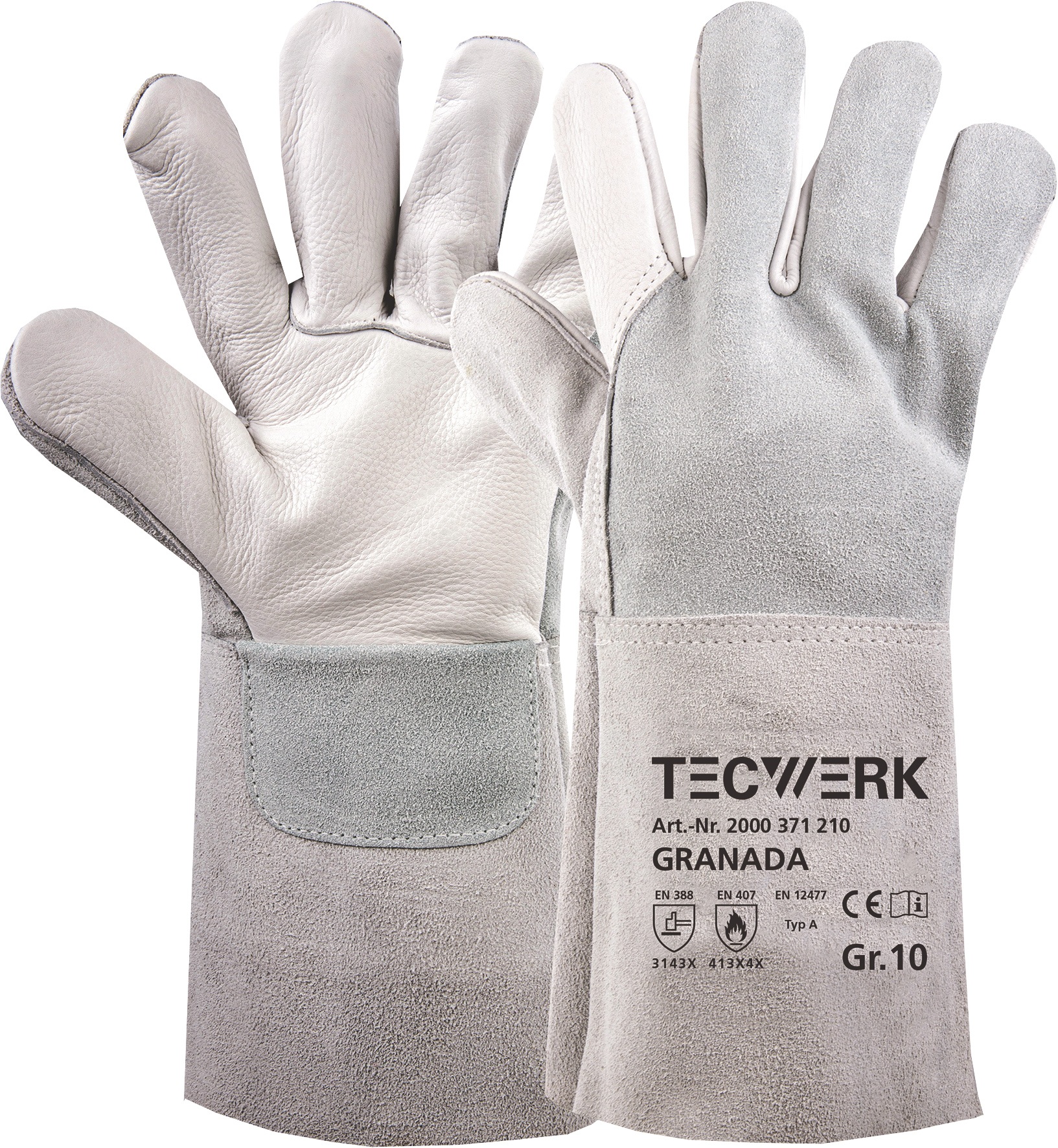 Schweißerhandschuhe Granada Gr.10 grau EN 388/407/12477 6PA TW