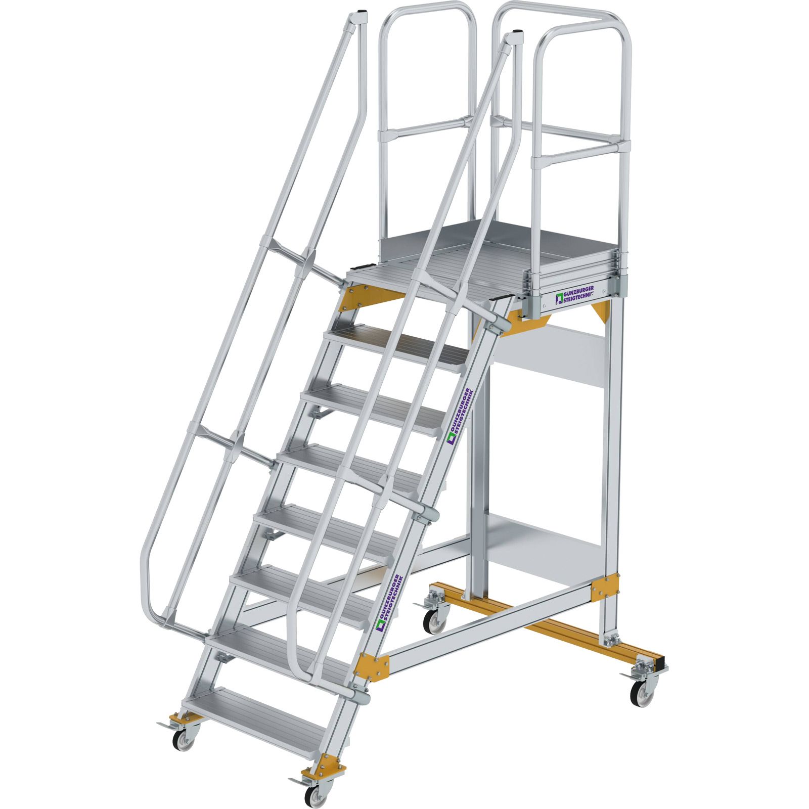 Günzburger Steigtechnik Plattformtreppe 60° fahrbar Stufenbreite 0,8 m 8 Stufen - 600728