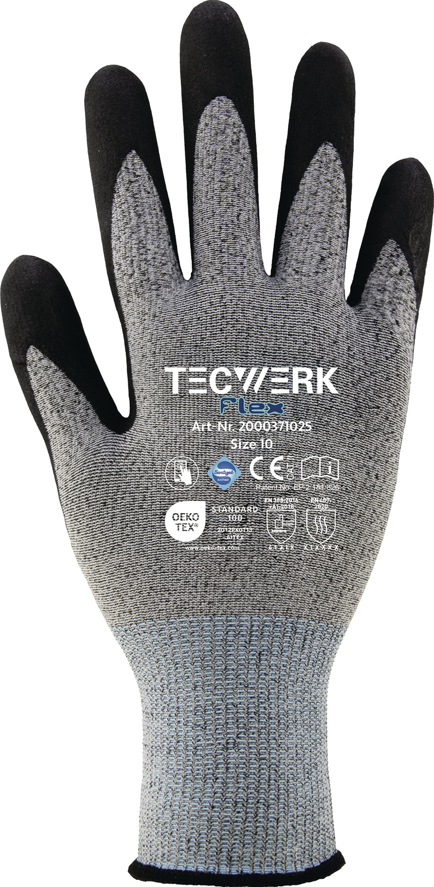 Handschuhe Flex Gr.8 grau/schwarz EN 388 PSA II TECWERK