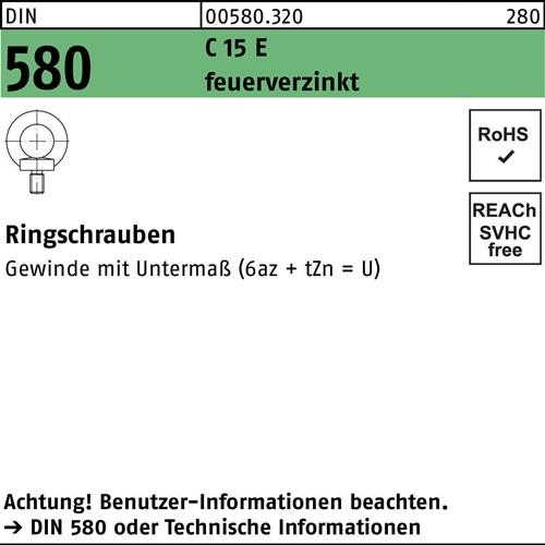 Ringschraube DIN 580 M12 C 15 E feuerverz. 10 Stück