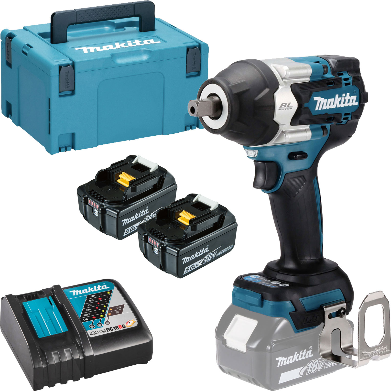 Makita DTW701RTJ Akku-Schlagschrauber 18 V / 2x 5,0 Ah Akku + Ladegerät im MAKPAC