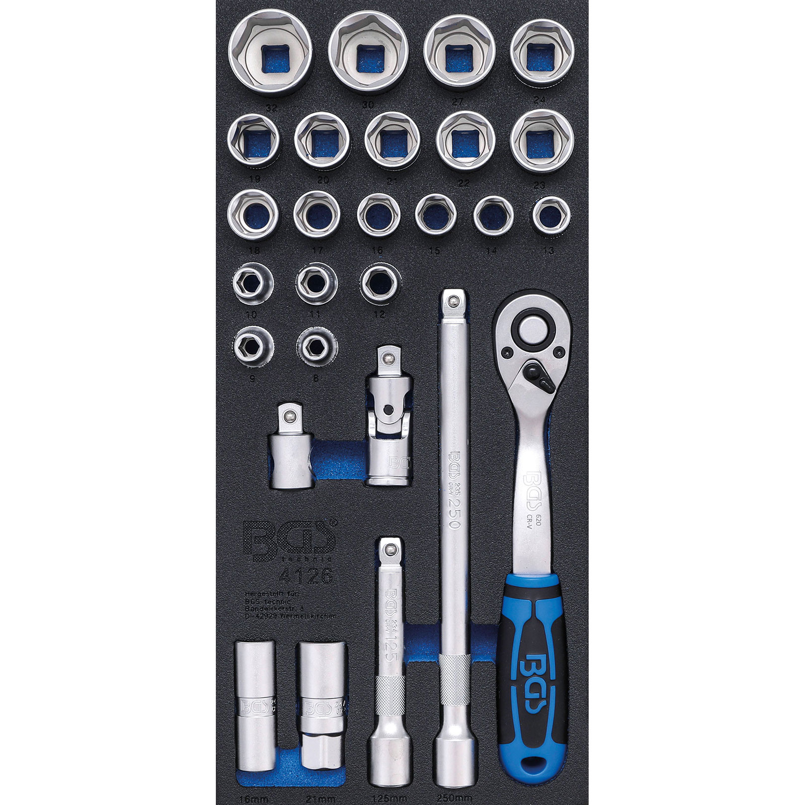 BGS Werkstattwageneinlage 1/3: Steckschlüssel-Satz 12,5 mm (1/2") 27tlg. - 4126