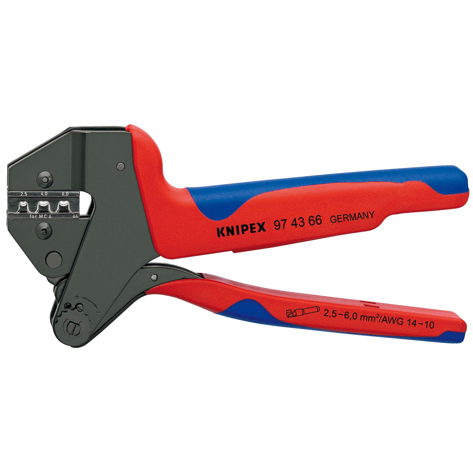 Knipex Crimp-Systemzange MC4 brüniert, mit Mehrkomponenten-Hüllen 200 mm - 974366