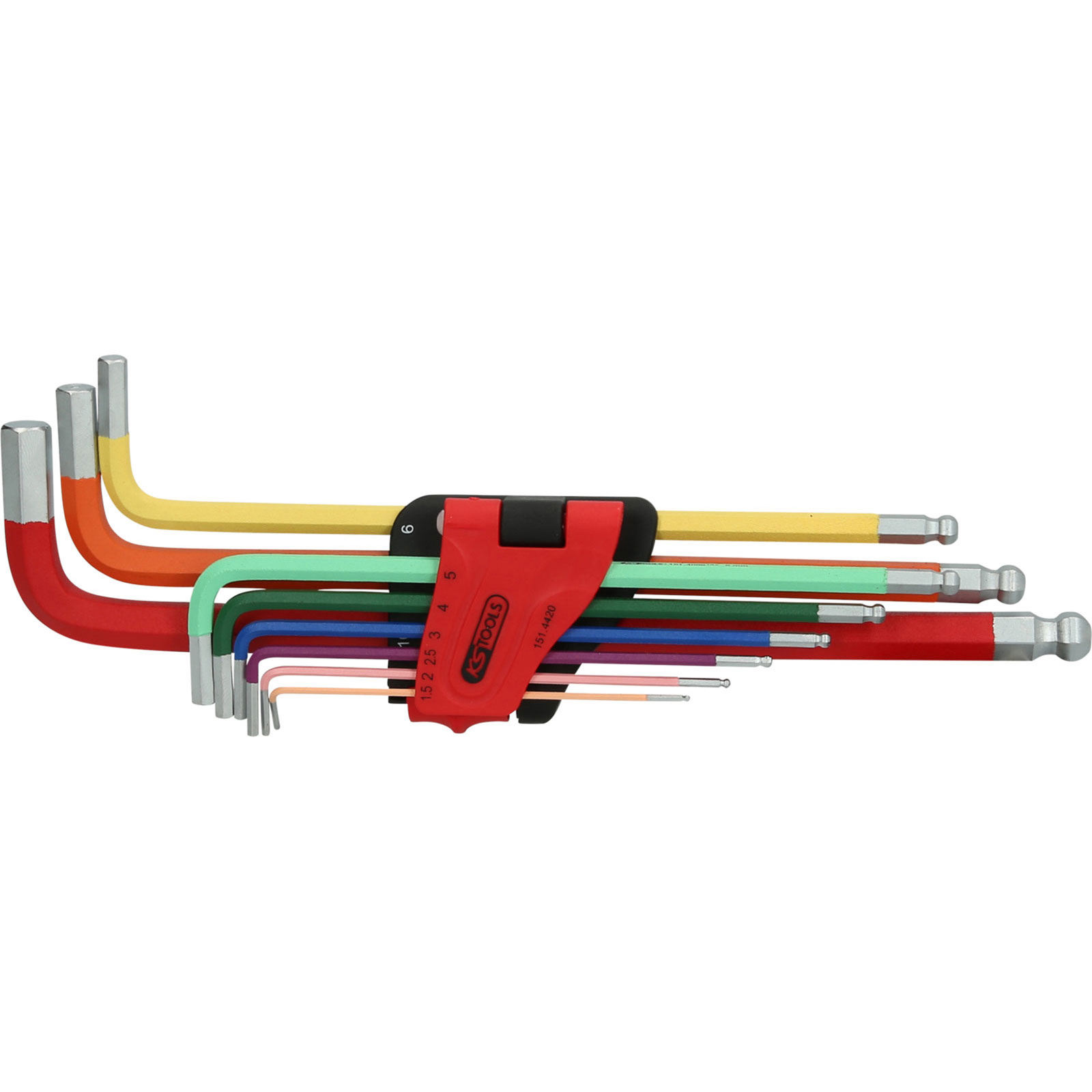 KS TOOLS Kugelkopf-Innensechskant-Winkelstiftschlüssel-Satz extra lang 9tlg. - 151.4420