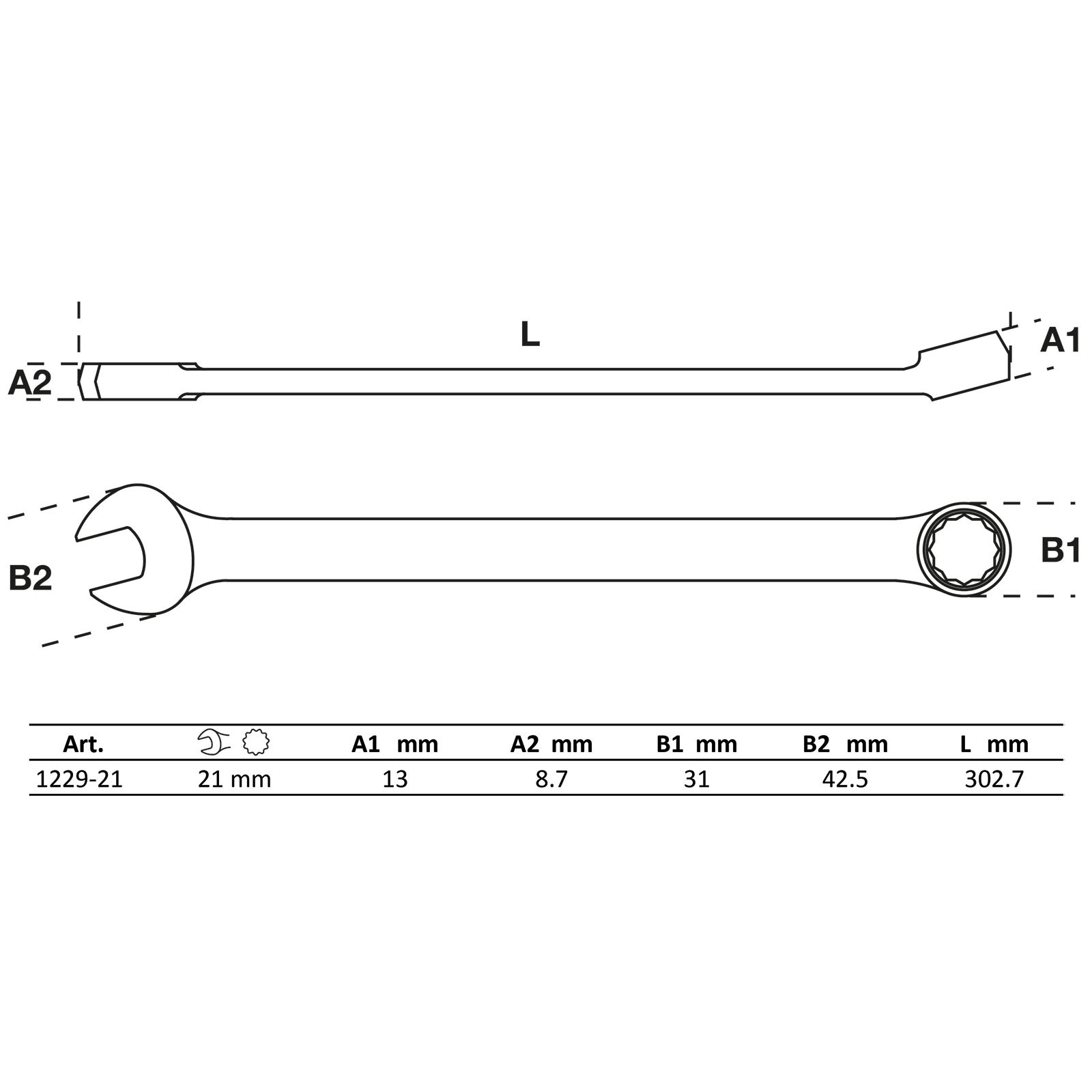 BGS Maul-Ringschlüssel extra lang SW 21 mm - 1229-21