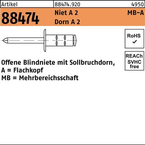 Blindniete R 88474 FLAKO 6,4x 13 Niet A 2/Dorn A 2 250 Stück
