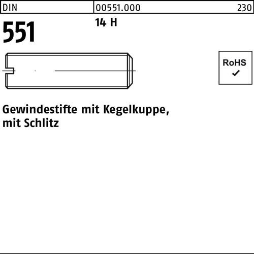 Gewindestift DIN 551 Kegelkuppe/Schlitz M10x 12 14 H 100 Stück