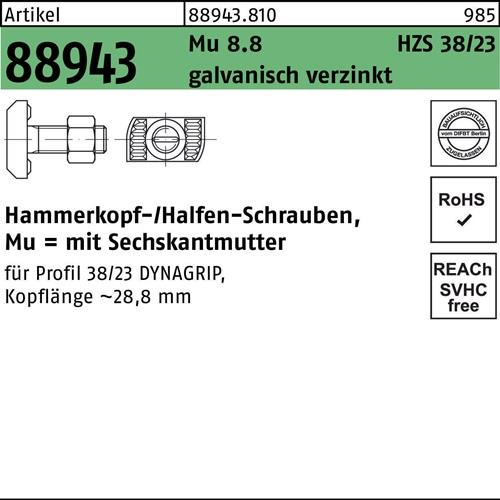 Hammerkopfschraube R 88943 6-ktmutter M16x100 Mu 8.8 galv.verz. 25St. HALFEN