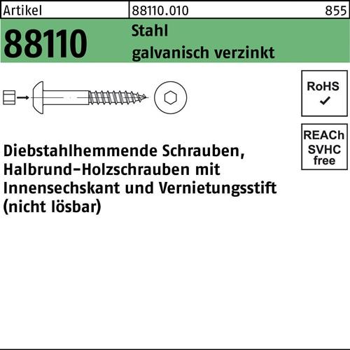 Schraube R 88110 diebstahlhemmend Ruko 10x 80 Stahl galv.verz. 50Stück