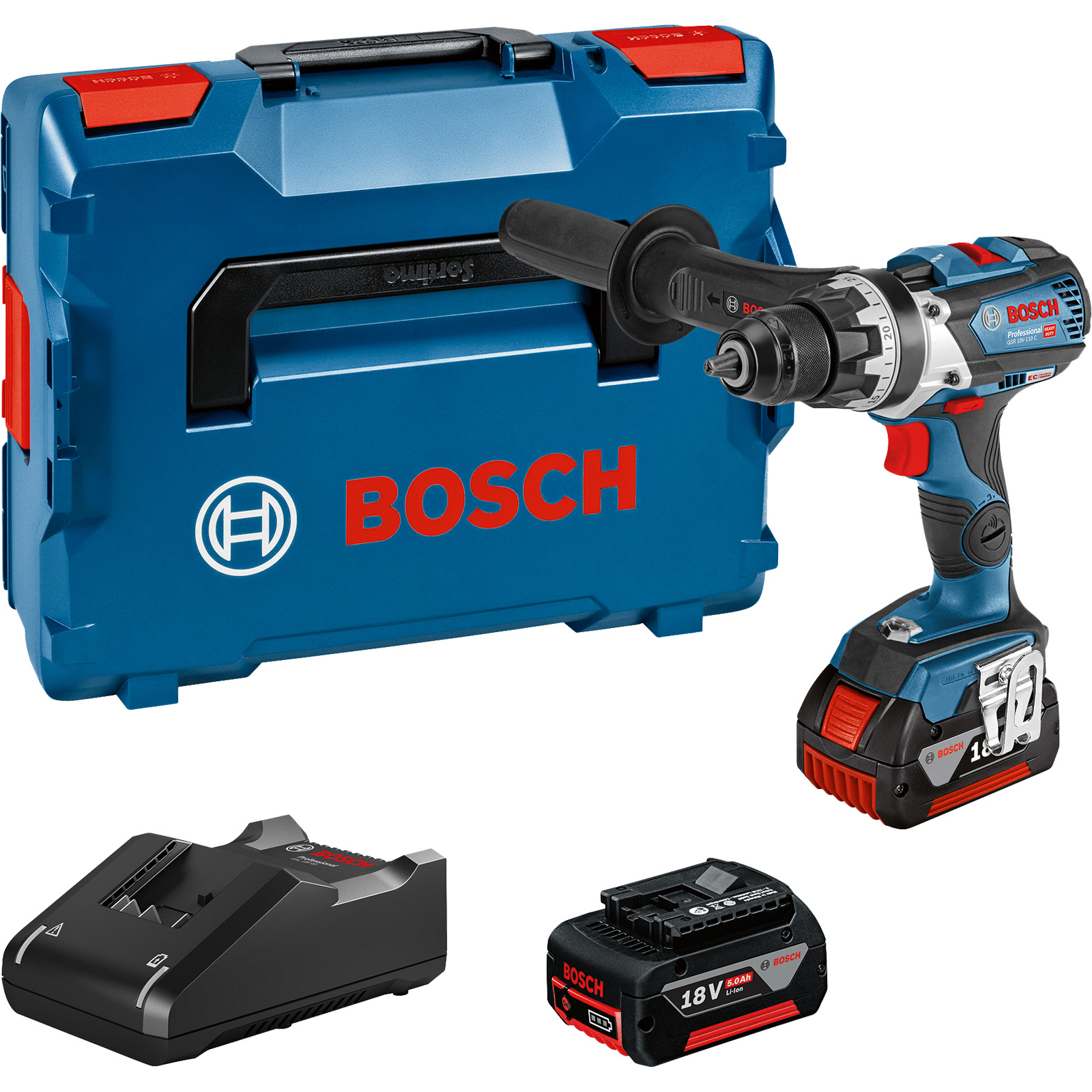Bosch Akku-Bohrschrauber GSR 18V-110 C / 2x 5.0 Ah Akku + Ladegerät in L-Boxx - 06019G010C