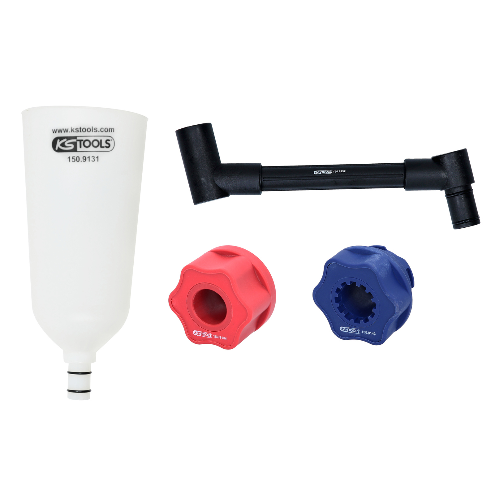 KS TOOLS Öl-Einfülltrichter-Satz mit drehbarem Winkelarm für VAG, 4-tlg - 150.9155