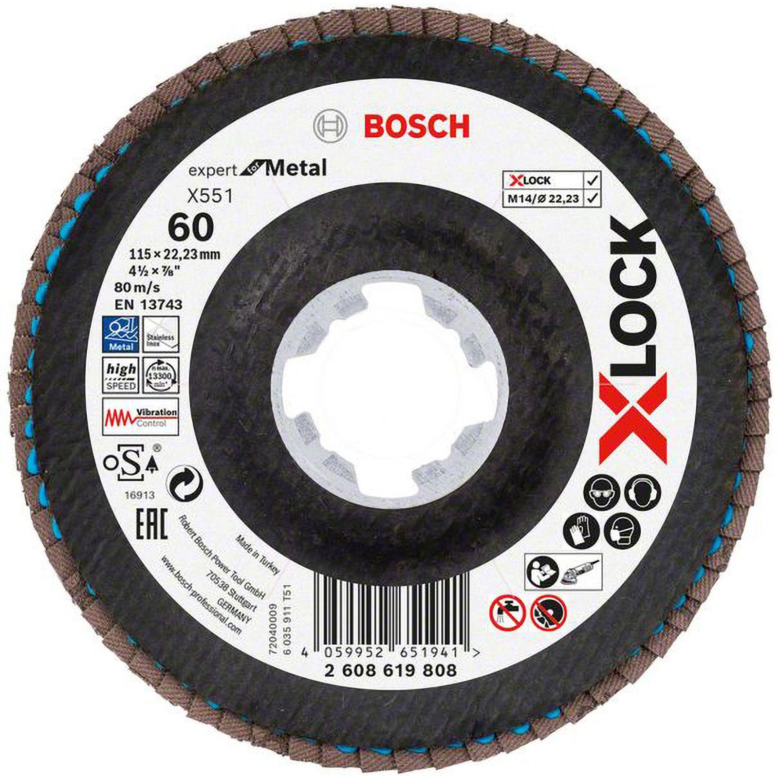 Bosch X-LOCK-Fächerschleifscheibe X551, Expert for Metal, K: 60, Scheibend.: 115 mm - 2608619808