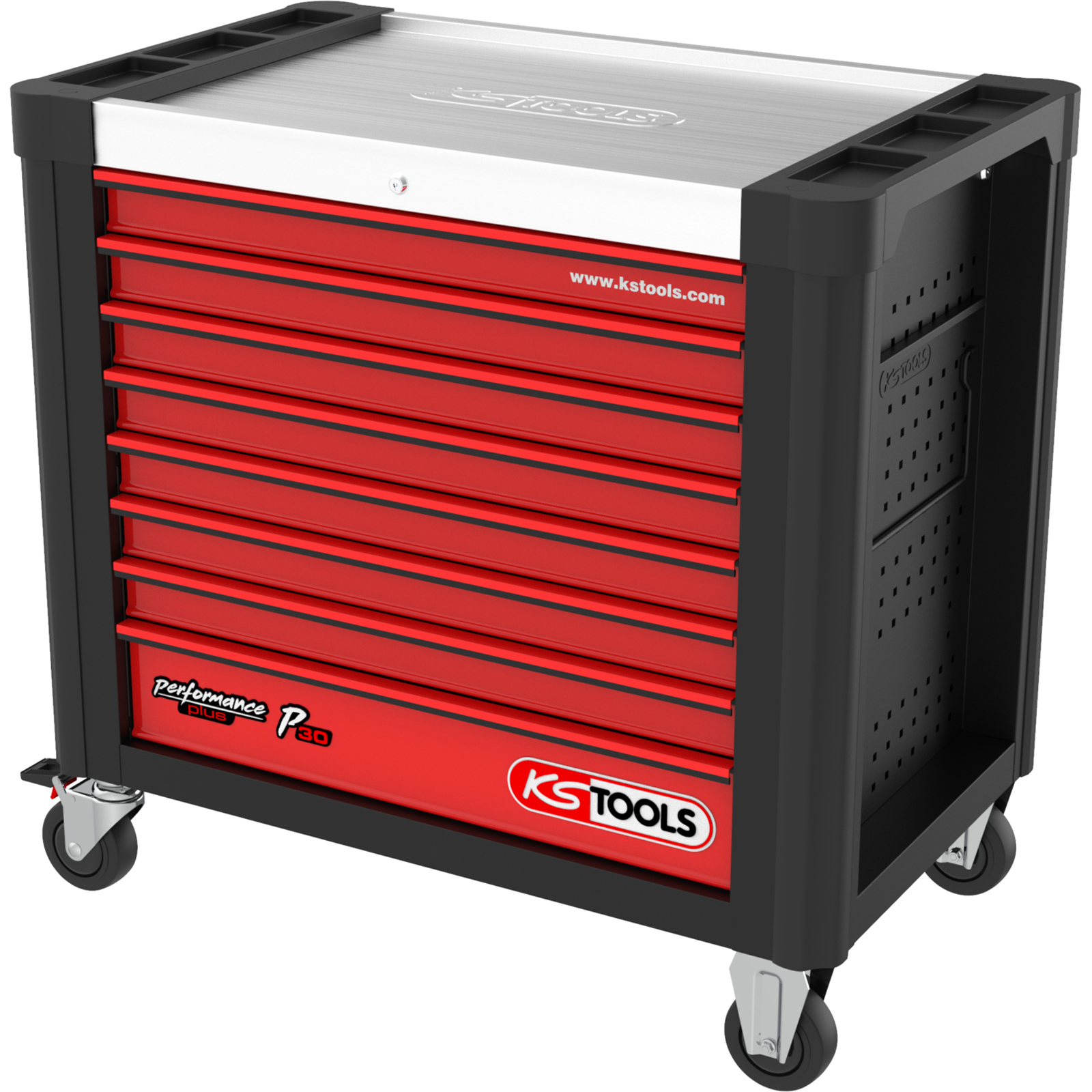 KS TOOLS PERFORMANCEplus P30 SCHWARZ/ROT Werkstattwagen mit 8 Schubladen - 873.4008