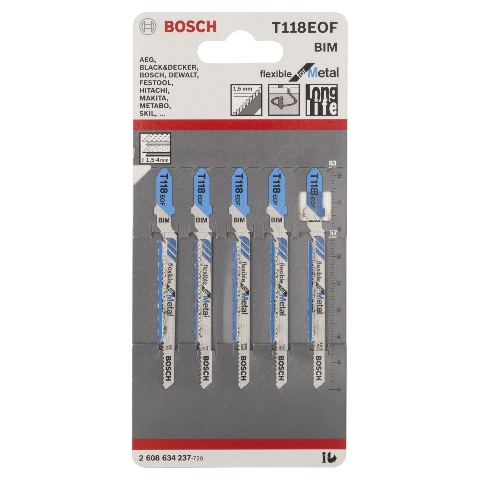 Bosch 5x Stichsägeblatt T 118 EOF Flexible for Metal - 2608634237