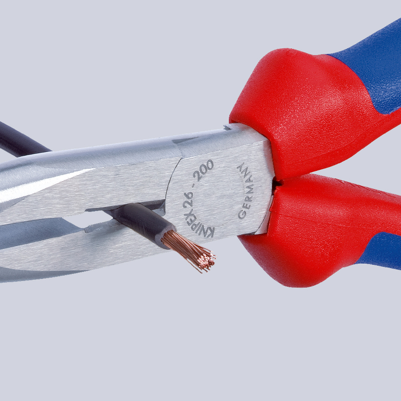 Knipex Flachrundzange mit Schneide/Befestigungsöse verchromt, mit Mehrkomponenten-Hüllen, mit integrierter Befestigungsöse zum Anbringen einer Absturzsicherung 200 mm - 2625200TBK