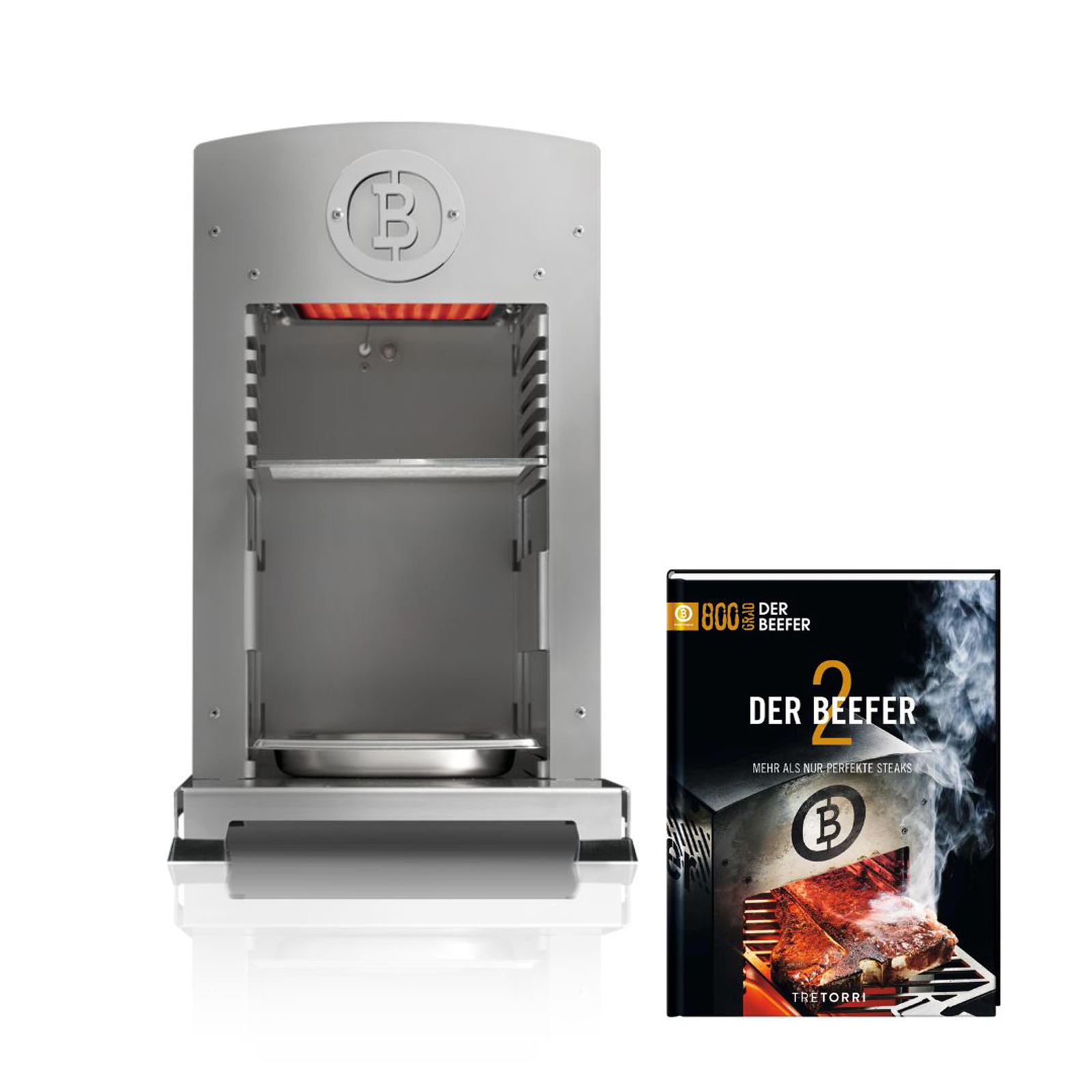 BEEFER E-BEEFER Pro 800°C Oberhitzegrill mit Kochbuch "Der BEEFER 2" im Set - 1400001-Set2