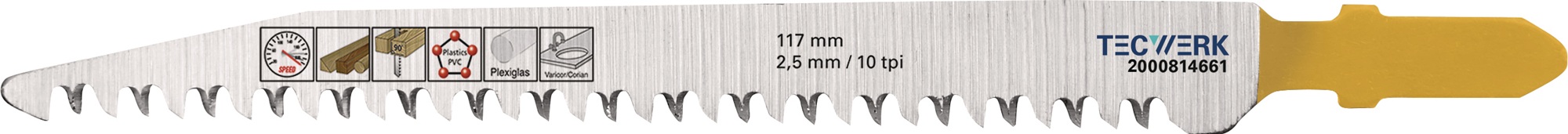 Stichsägeblatt Gesamt-L.117mm Zahnt.2,5mm S.1,45mm HCS 5 St./Karte TECWERK