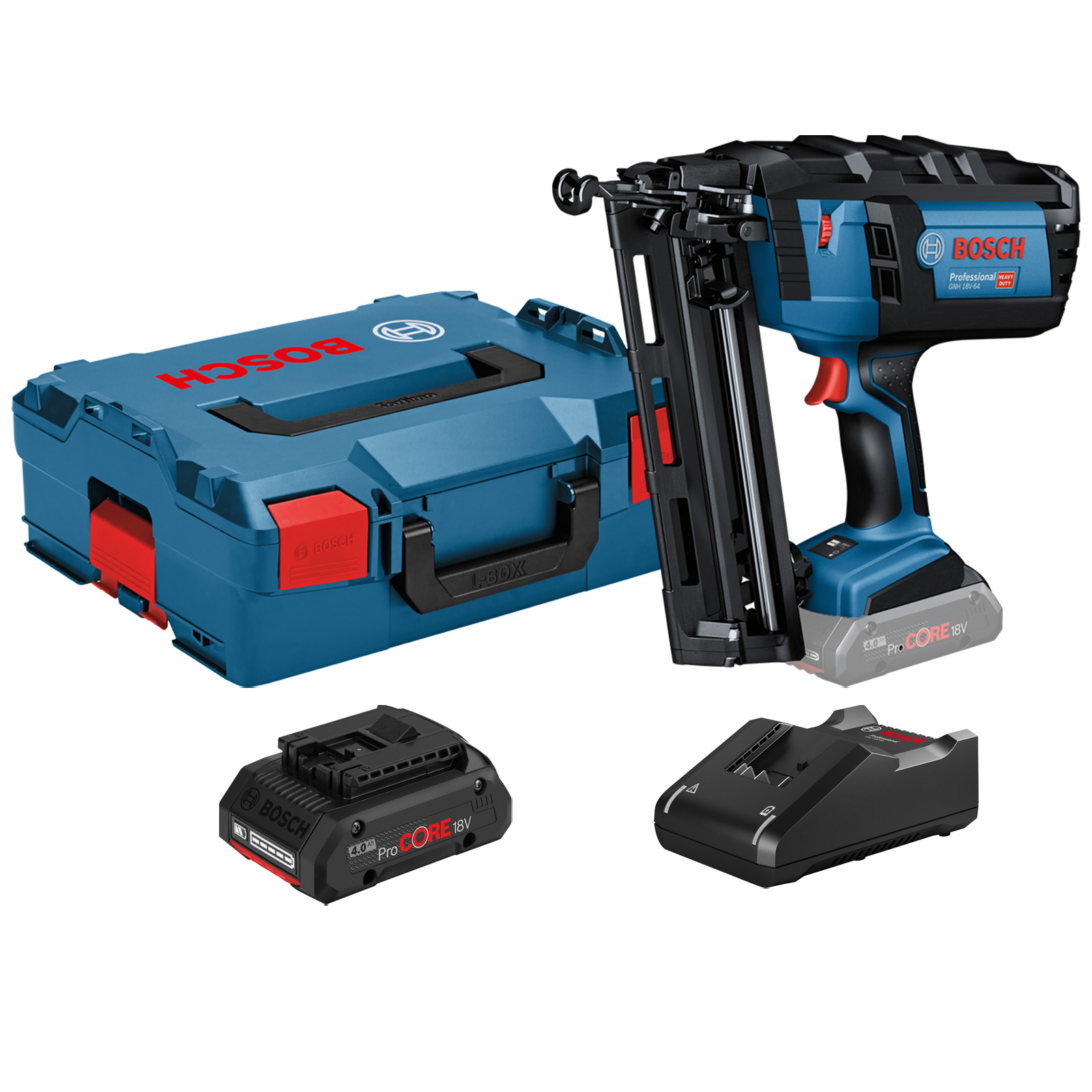 Bosch Akku-Nagler GNH 18V-64 / 1x 4,0 Ah ProCORE Akku + Ladegerät in L-Boxx - 0601481102