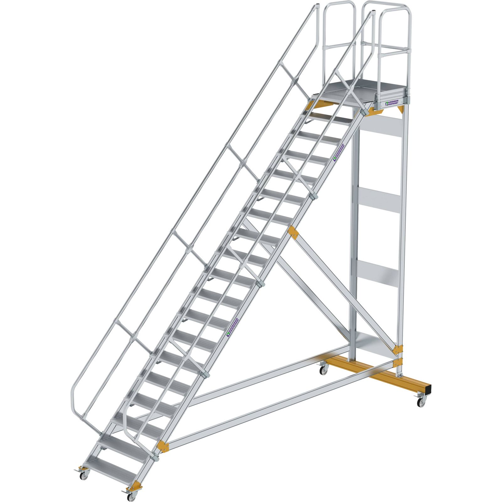 Günzburger Steigtechnik Plattformtreppe 45° fahrbar Stufenbreite 0,8 m 19 Stufen Aluminium geriffelt - 600799