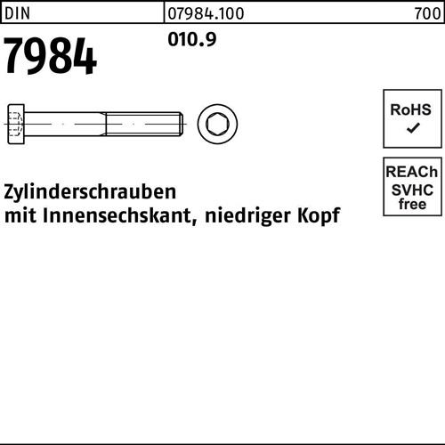 Zylinderschraube DIN 7984 Innen-6kt M10x 20 010.9 200 Stück