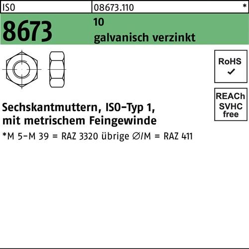 Sechskantmutter ISO 8673 M 42 x 3 10 galvanisch verzinkt 10 Stück