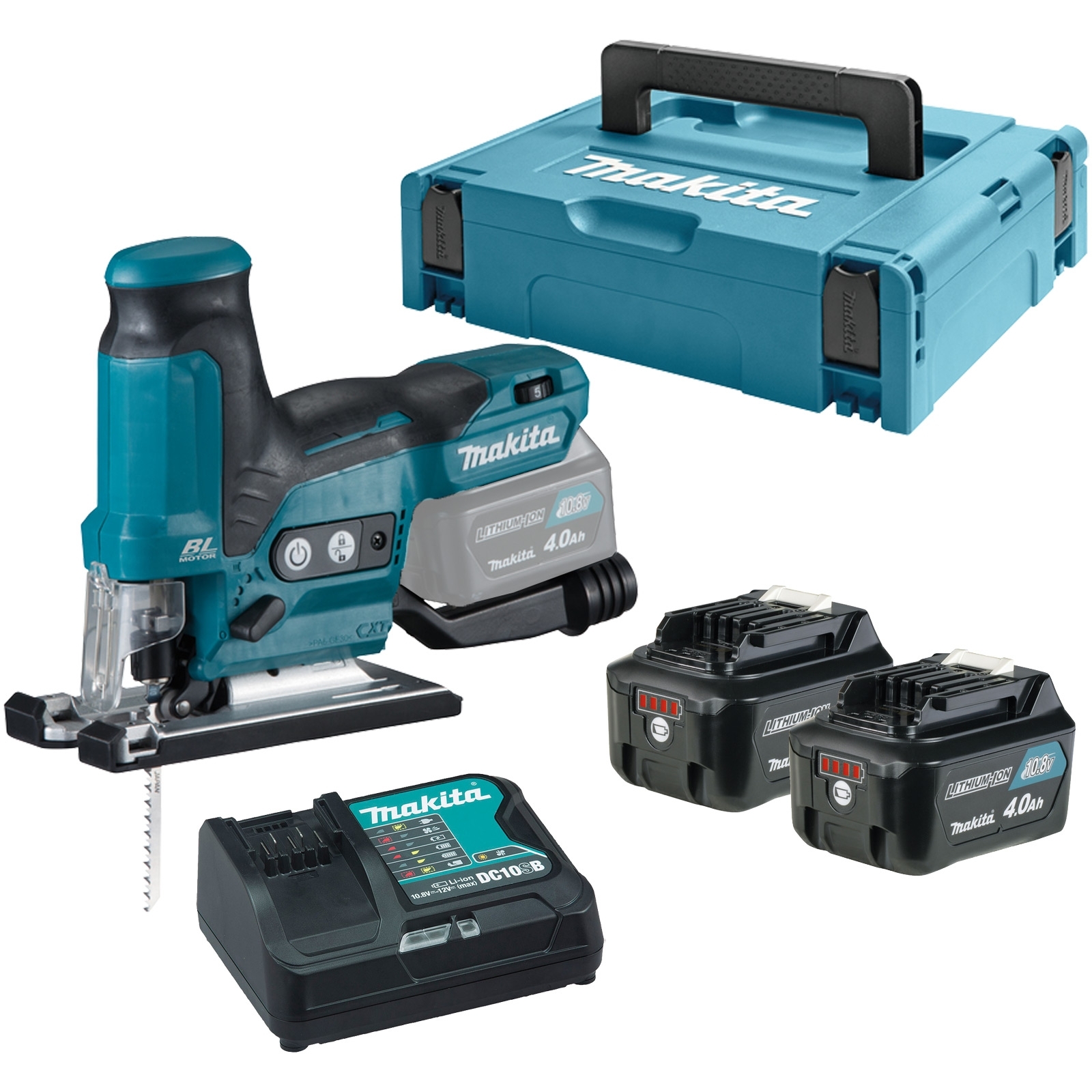 Makita JV102DSMJ Akku-Pendelhubstichsäge 12 V / 2x 4,0 Ah Akku + Ladegerät im Makpac