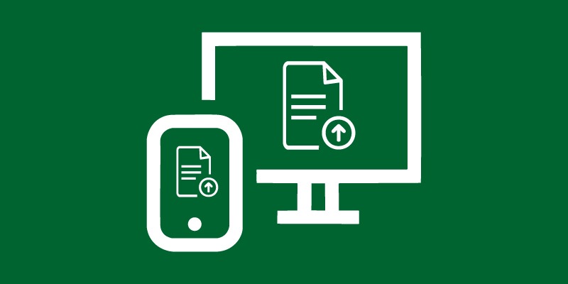 Icon zur Dokumentenübertragung per Upload über Desktop und Smartphone