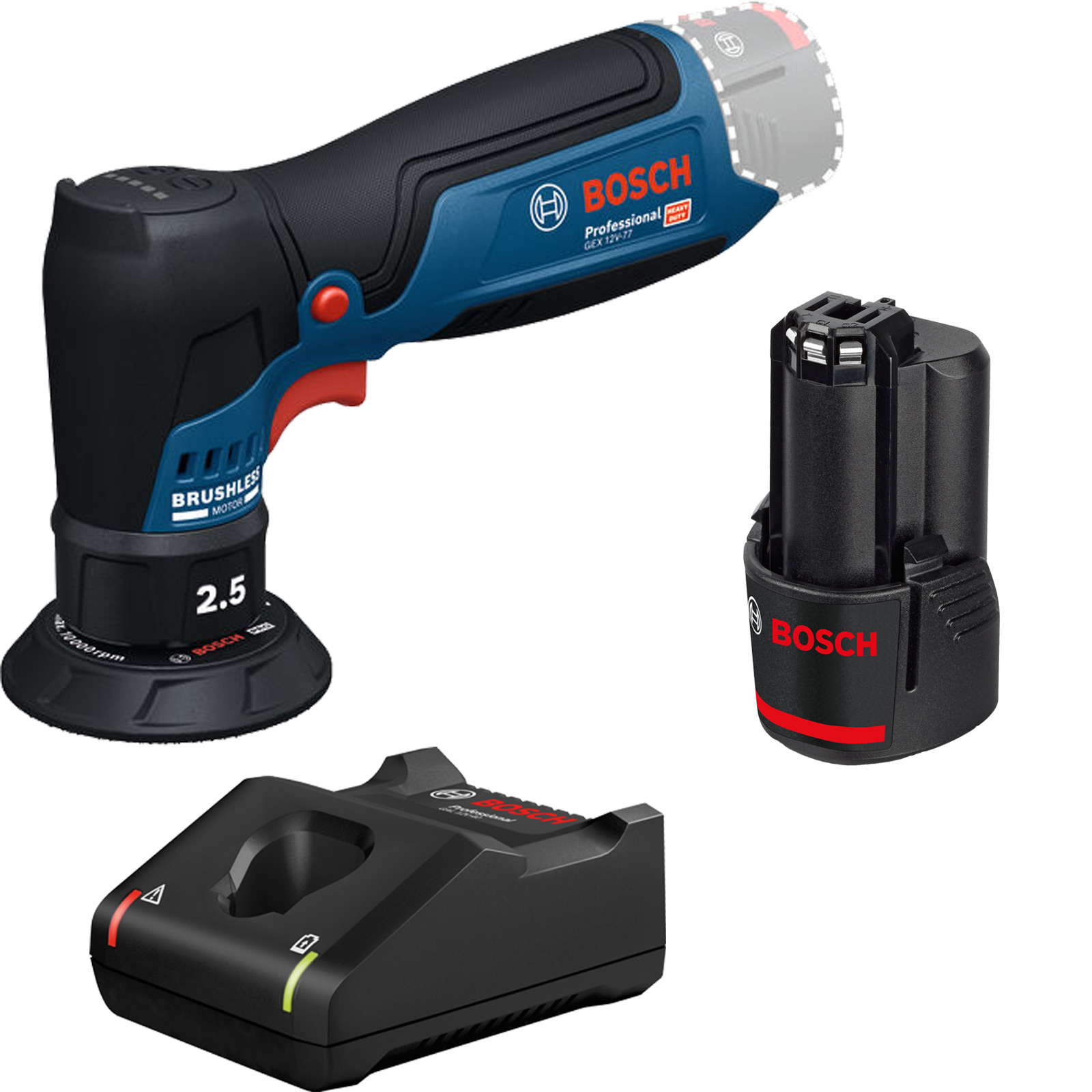Bosch Akku-Exzenterschleifer GEX 12V-77 / 1x 2,0 Ah + Ladegerät GAL 12V-40 - 06019L2100-2