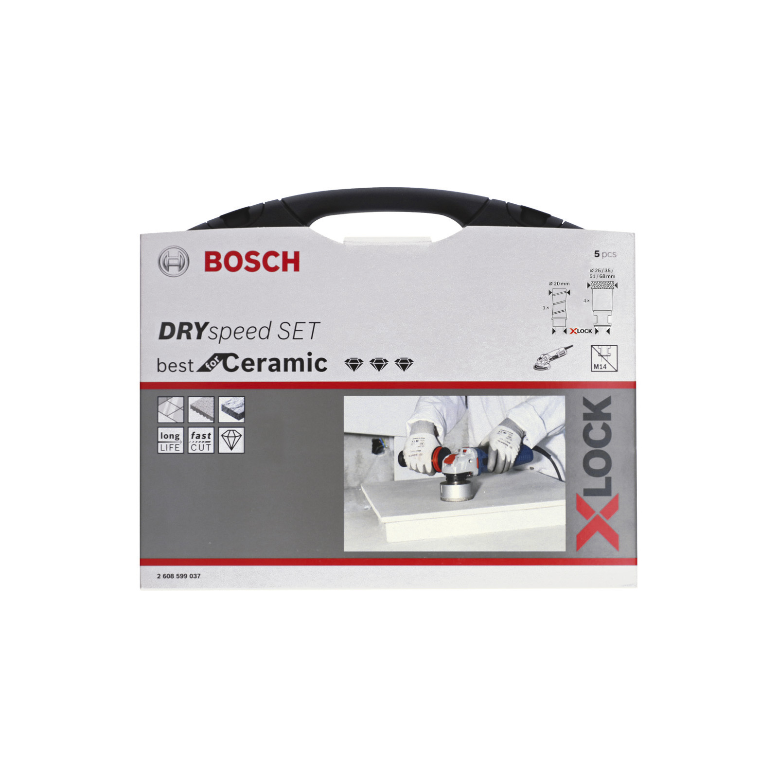 Bosch X-LOCK Diamanttrockenbohrer Dry Speed-Satz 20 / 25 / 35 / 51 / 68 mm + 1x Diamant-Fingerfräser - 2608599037