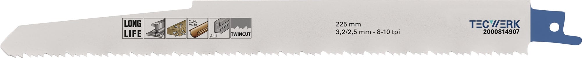 Säbelsägeblatt L.225mm B.22mm TPI 8/10 3,2/2,5mm 3 St./Karte TW