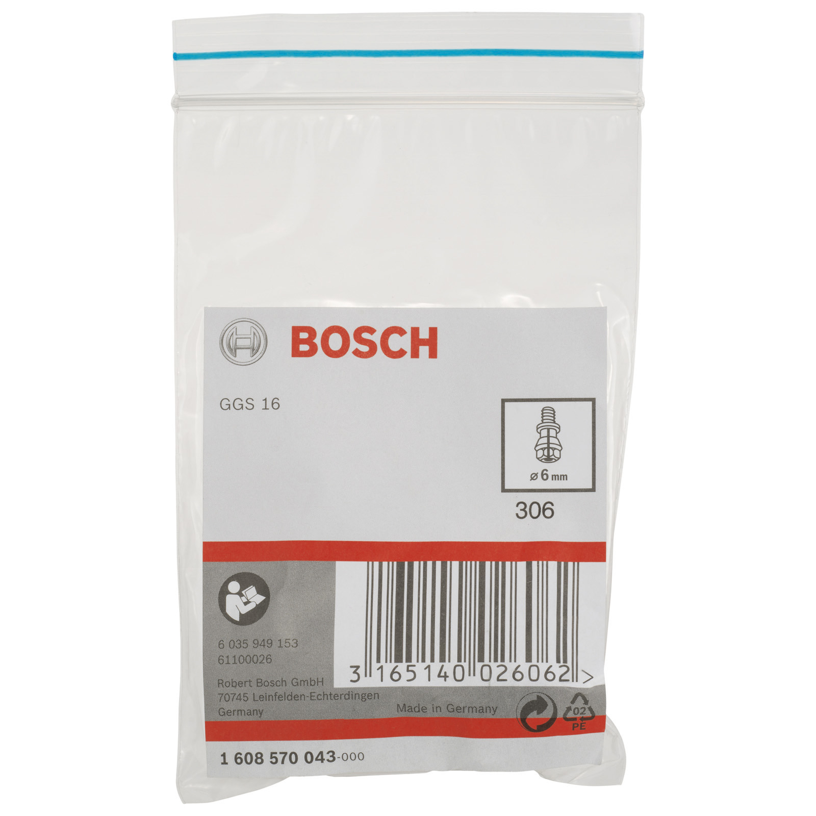 Bosch Spannzange mit Spannmutter, 6 mm, für Bosch-Geradschleifer, GGS 16 - 1608570043