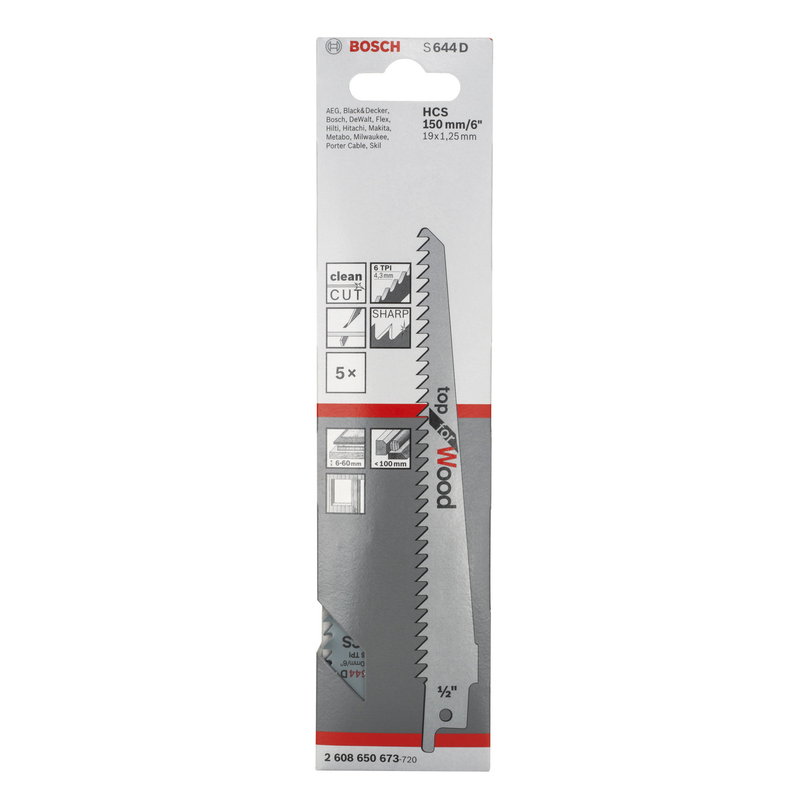 Bosch 5x Säbelsägeblatt S 644 D Top for Wood - 2608650673