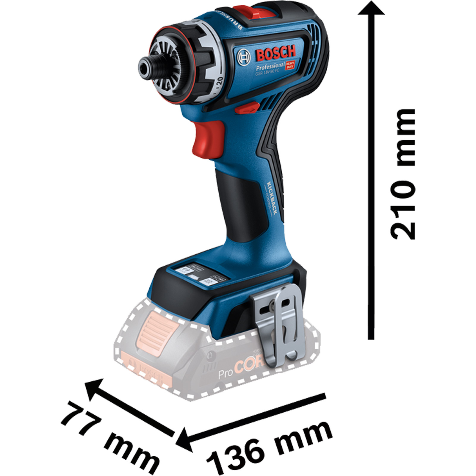 Bosch Akku-Bohrmaschine GSR 18V-90 FC Solo + Aufsätze + L-Boxx - 06019K6204