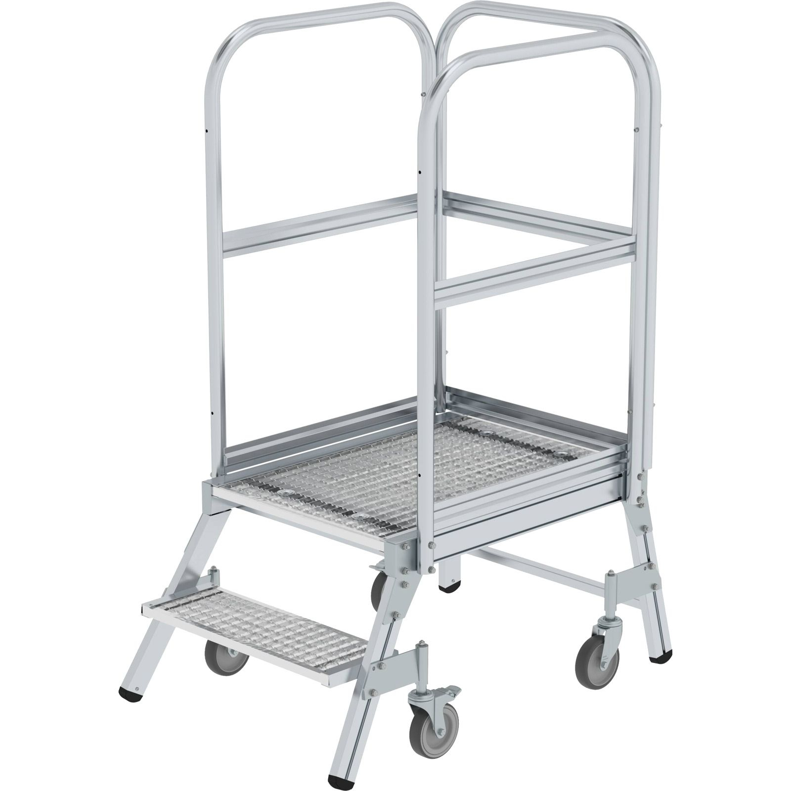 Günzburger Steigtechnik Podesttreppe einseitig begehbar mit Federrolle Stahl-Gitterrost