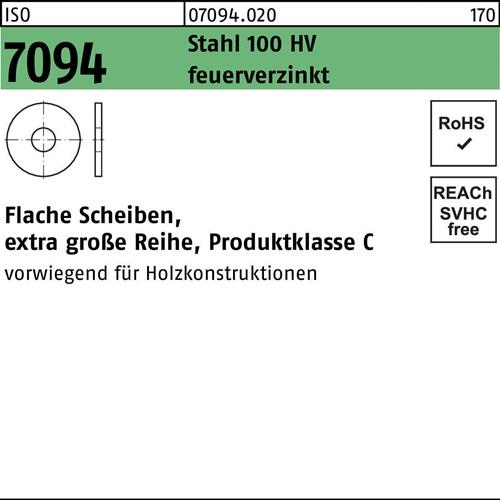 Unterlegscheibe ISO 7094 20 Stahl 100 HV feuerverz. 50 Stück