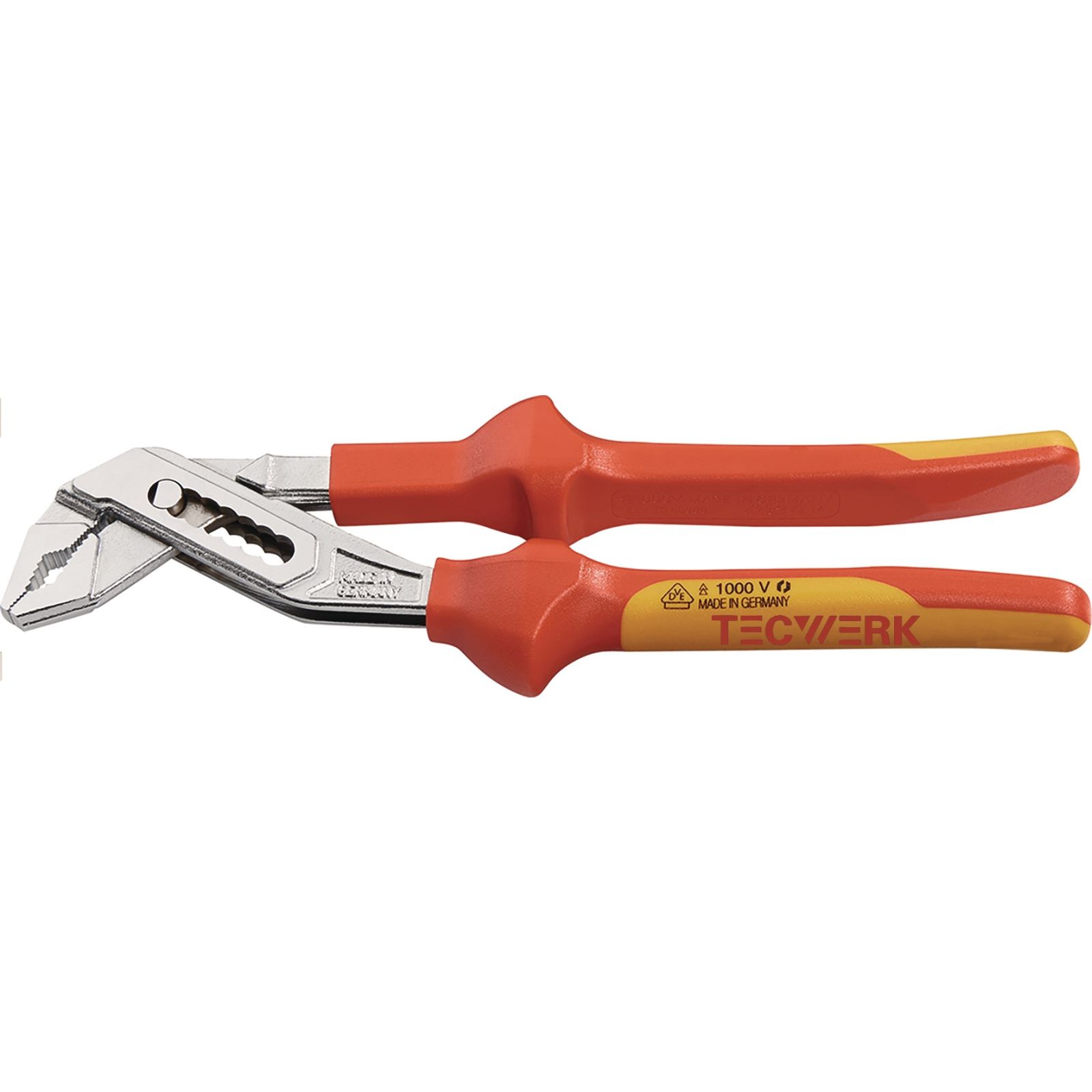 Wasserpumpenzange L.250mm Spann-W.6-44mm verchr.VDE Mehrkomp.-Hüllen TECWERK