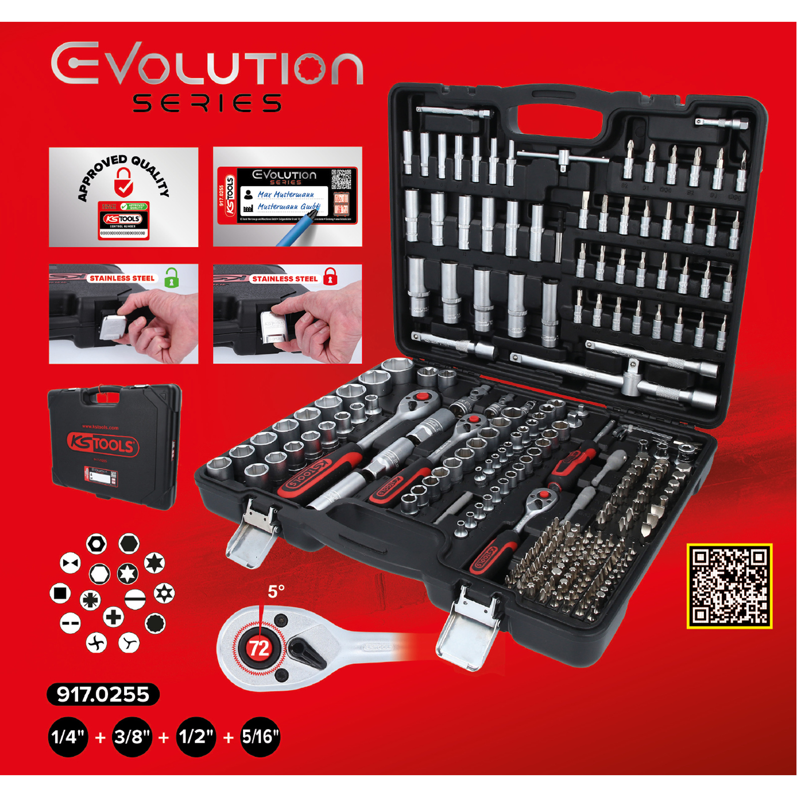 KS TOOLS 1/4"+3/8"+1/2" Steckschlüssel-Satz 255tlg. - 917.0255