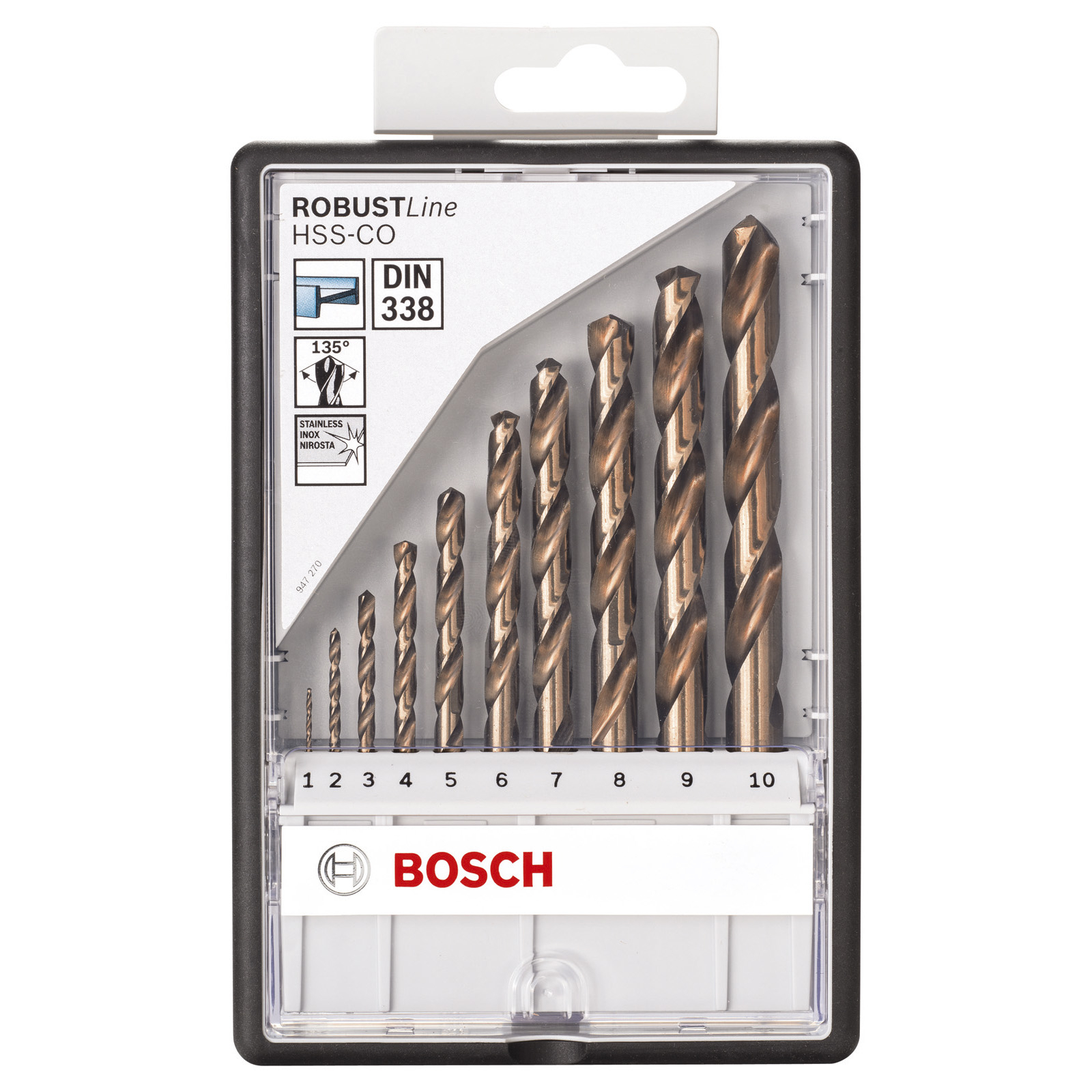 Bosch Metallbohrer-Set Robust Line HSS-Co, DIN 135, 135°, 10tlg., 1 - 10 mm - 2607019925