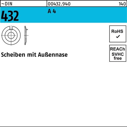 Scheibe DIN 432m.Außennase 17 A 4 25 Stück