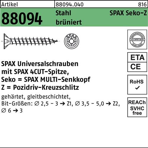 Schraube R 88094 SEKO Spitze/PZ 5x50/44-Z Stahl brüniert 500St. SPAX