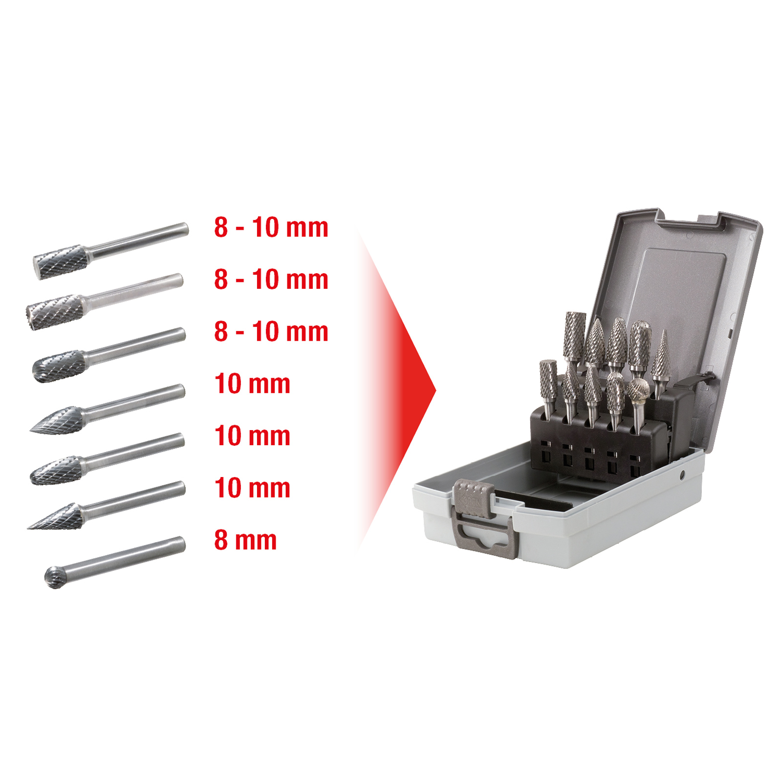 KS TOOLS HM Frässtift-Satz Kunststoffkassette 10tlg. - 515.3220