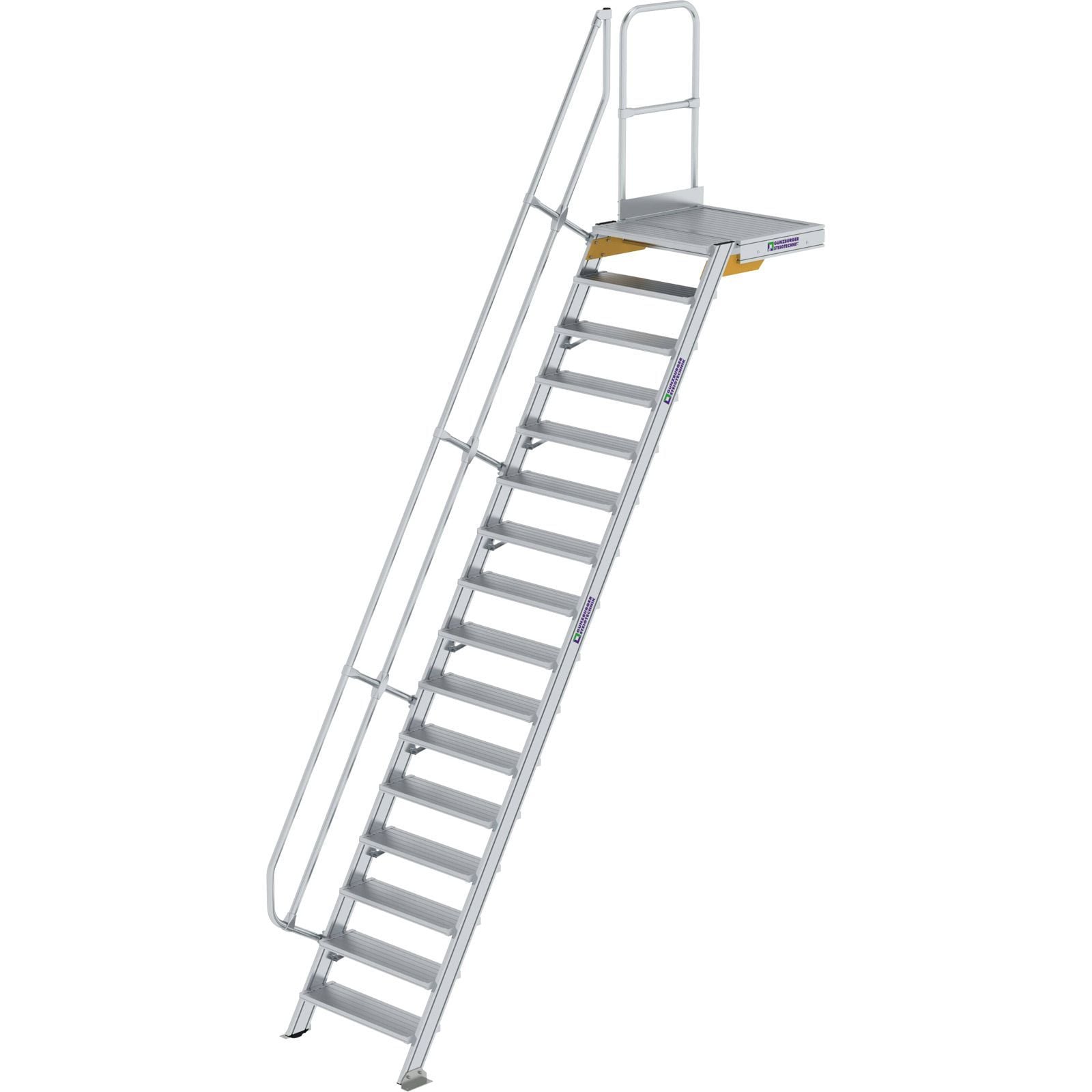 Günzburger Steigtechnik Treppe mit Plattform 60° Stufenbreite 800 mm 16 Stufen Aluminium geriffelt - 600396