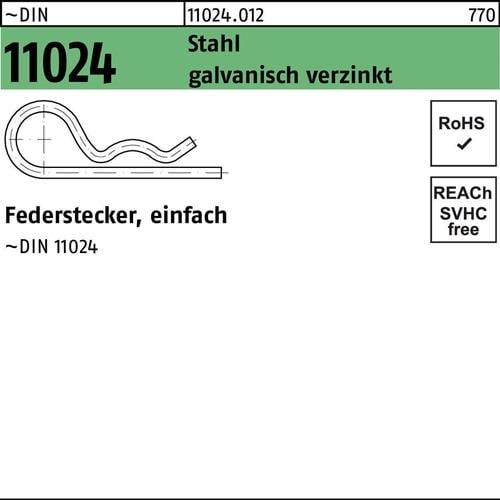 Federstecker DIN 11024 DrahtD. 6 Stahl einfach gal Zn 50 Stück