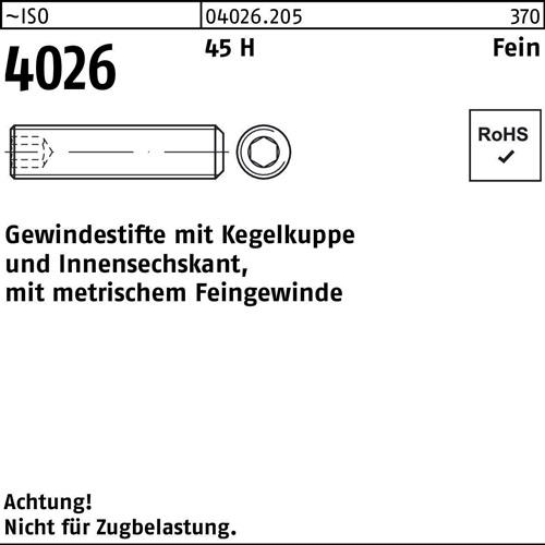 Gewindestift ISO 4026 Kegelkuppe/Innen-6kt M8x 0,5x 10 45 H 500 Stück
