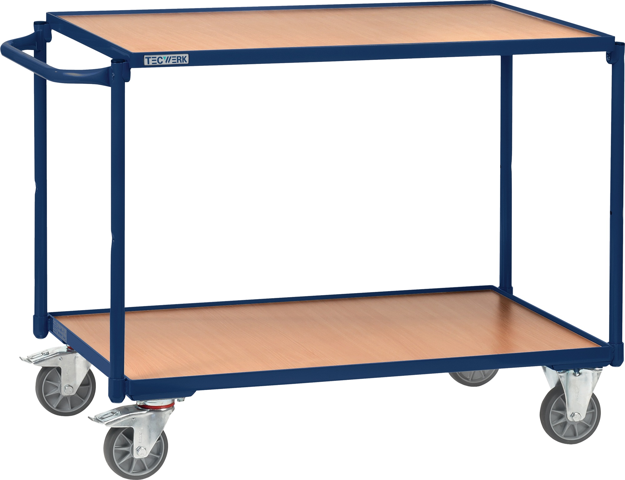 Tischwagen 2 Ladeflächen L1000xB600mm saphirblau Trgf.300kg Bügel waager.TECWERK